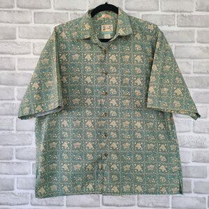 Vintage Reyn Spooner Lahaina Sailor Regency Cotton Lawn Green Aloha Shirt Large